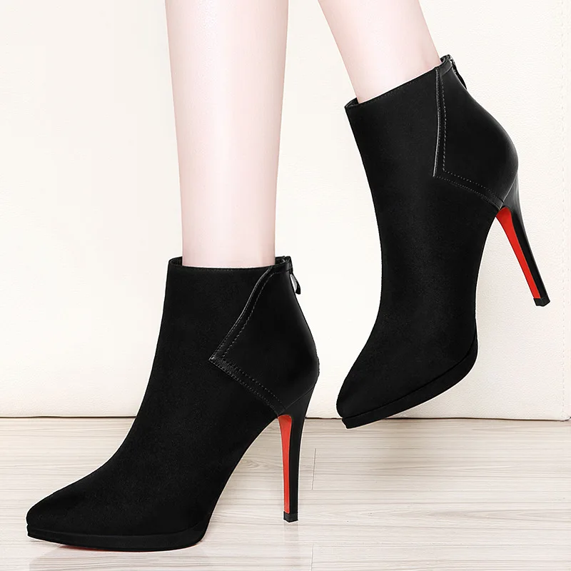 

Lycra Kington Thin Heeled High Heel Boots Women's 2019 Autumn And Winter New Style Ankle Boots Martin Boots WOMEN'S Shoes Autumn