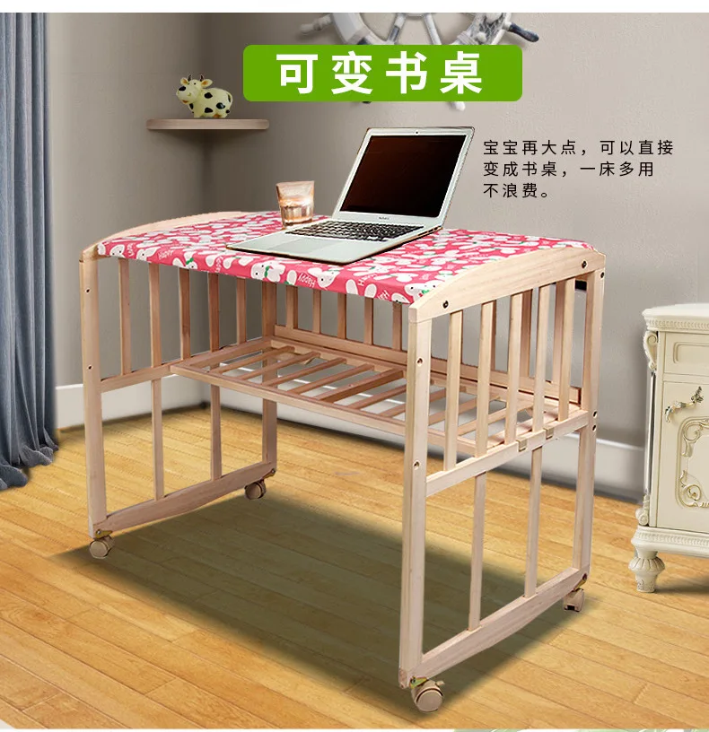  Foldable height-adjustable with rollers belt gaming bed Solid wood crib baby cradle bed small rocki