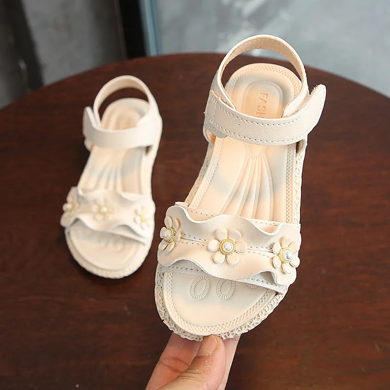 

2020 Summer New Baby Girl Flower Sandals Kids Child Fashion Bead Beach Shoes For Toddler Princess Sandals 1 2 3 4 5 6 Years
