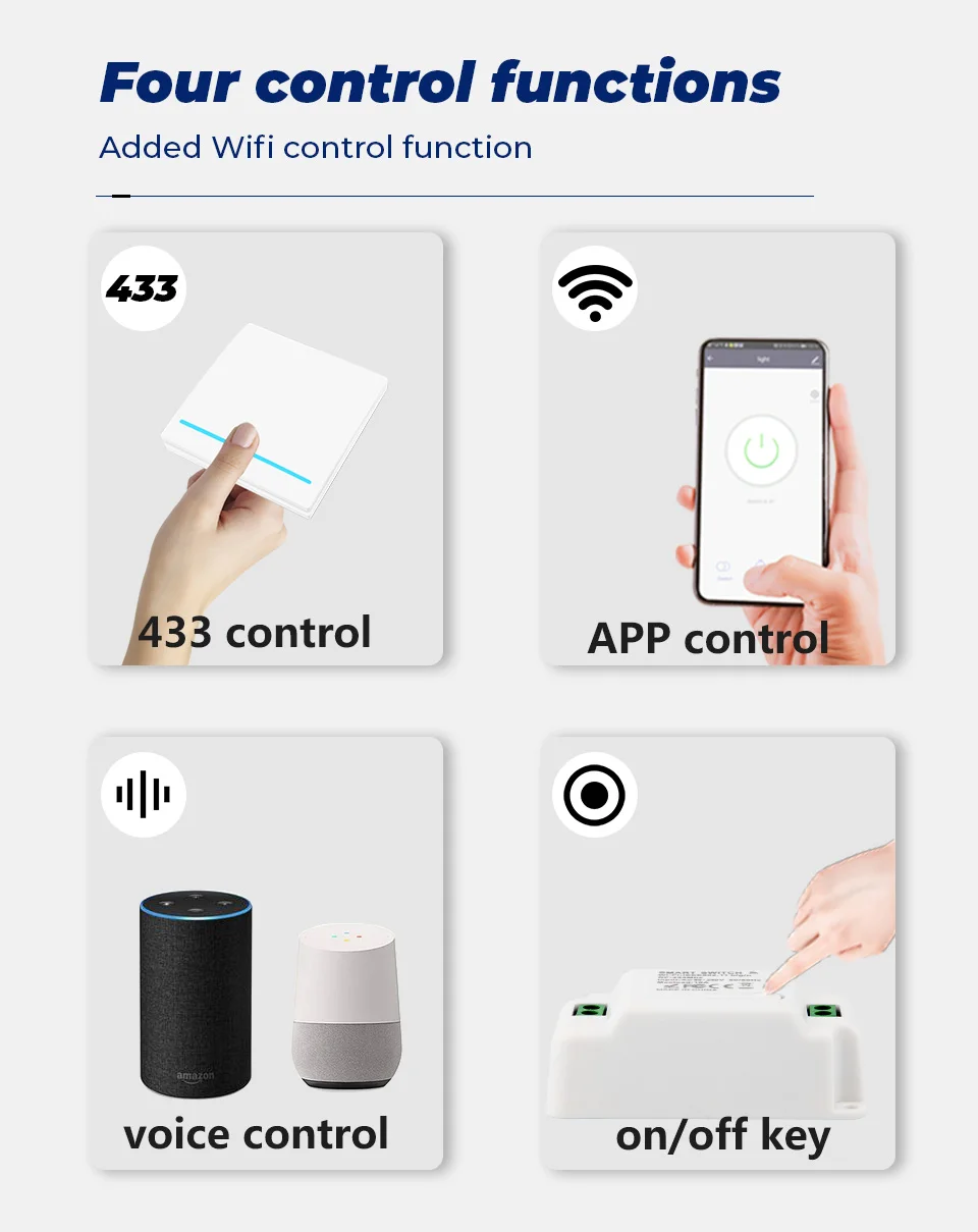 AXUS Tuya Wall Smart WiFi Push Button Switch RF 433Mhz Light Switch Wireless Remote Controller Relay Module Google Home Alexa remote light switch control