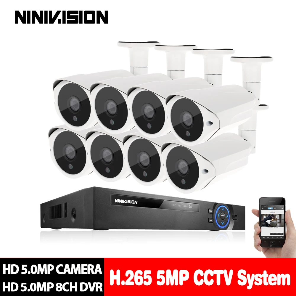 Комплект камер видеонаблюдения NINIVISION H.265 8 каналов 5 МП система записи звука AHD NVR