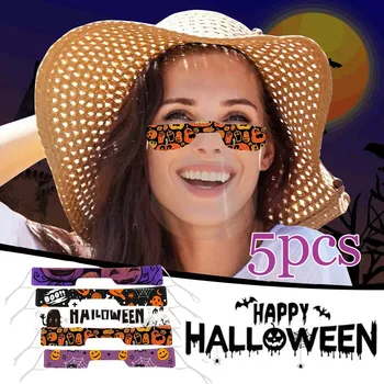 

5PCS Halloween Mini Shield Washable Reusable Comfortable Transparent Face Mask For Protection For Adults Scarf Flag Bandana#3