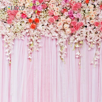 

Laeacco Wedding Photophone Pink Curtain Flowers Backgrounds For Photography Backdrops Bridal Baby Shower Photozone Photocall