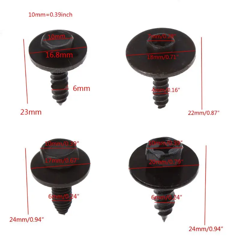 Car Screws 10PCS Universal Hex Screws Self Tapping Tapper Screw for Various Car Vehicle Kit