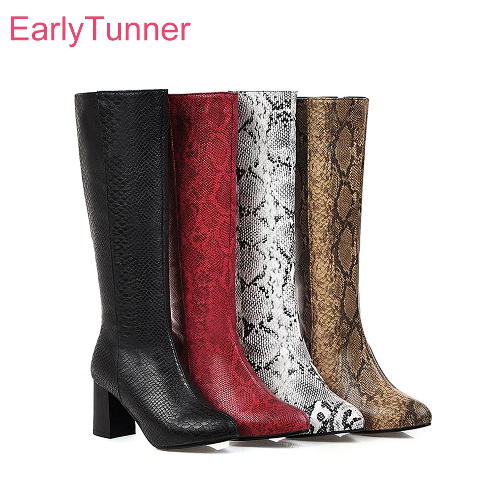 

2019 Winter Brand New Comfortable Brown White Women Knee High Riding Boots High Heels Lady Shoes ES754 Plus Big Size 12 43 46 48