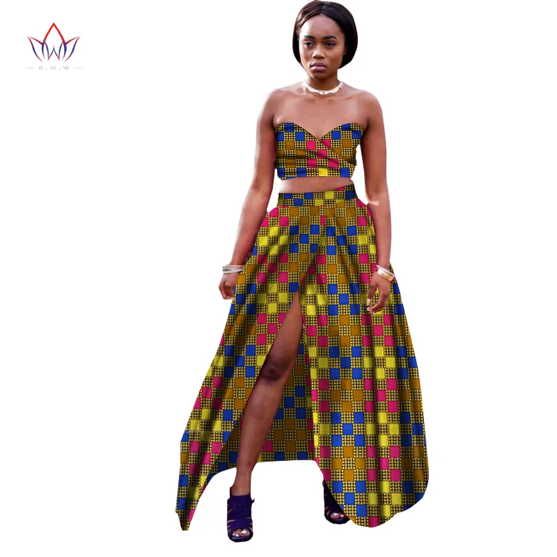 8 BRW Private Custom African Dress Bazin Riche Women Dress Suit Strapless Tops and Long Print Skirt Large Size M-6XL WY1448 - Цвет: 8