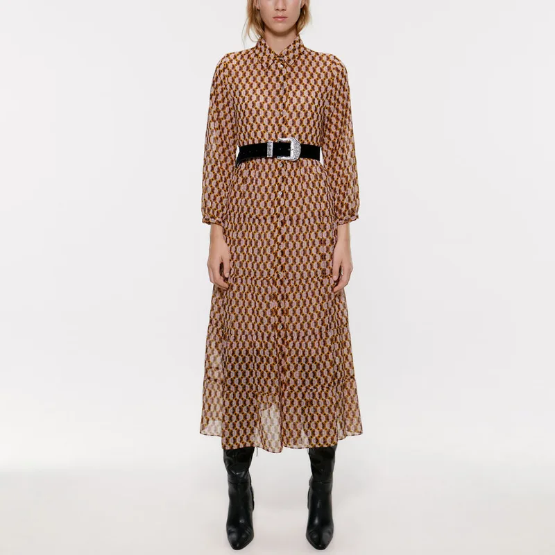 

2019 Autumn New Women Shirt Plus Size Vintage Dress Chiffon Long Sleeve Dress