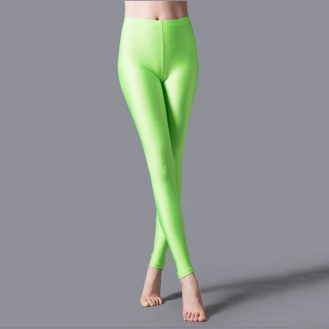 CUHAKCI Women Shiny Pant Leggings Hot Selling Leggings Solid Color Fluorescent Spandex Elasticity Casual Trousers Shinny