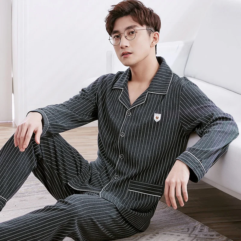 Winter Cotton Men Pajamas Lounge Sleepwear Black Plaid Pijama Man's Warm Bedgown Home Clothes 100% Pure Cotton Pijama Hombre PJ