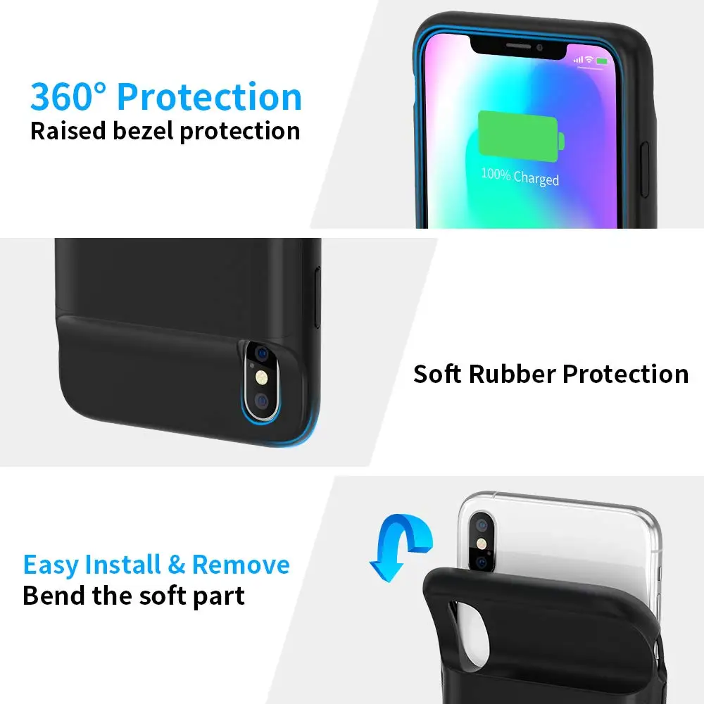 Чехол для аккумулятора NEWDERY для iphone X XS, 5,8 дюймов, 4100 мА/ч, Беспроводная зарядка, расширенный аккумулятор, чехол для iphone X XS, черный