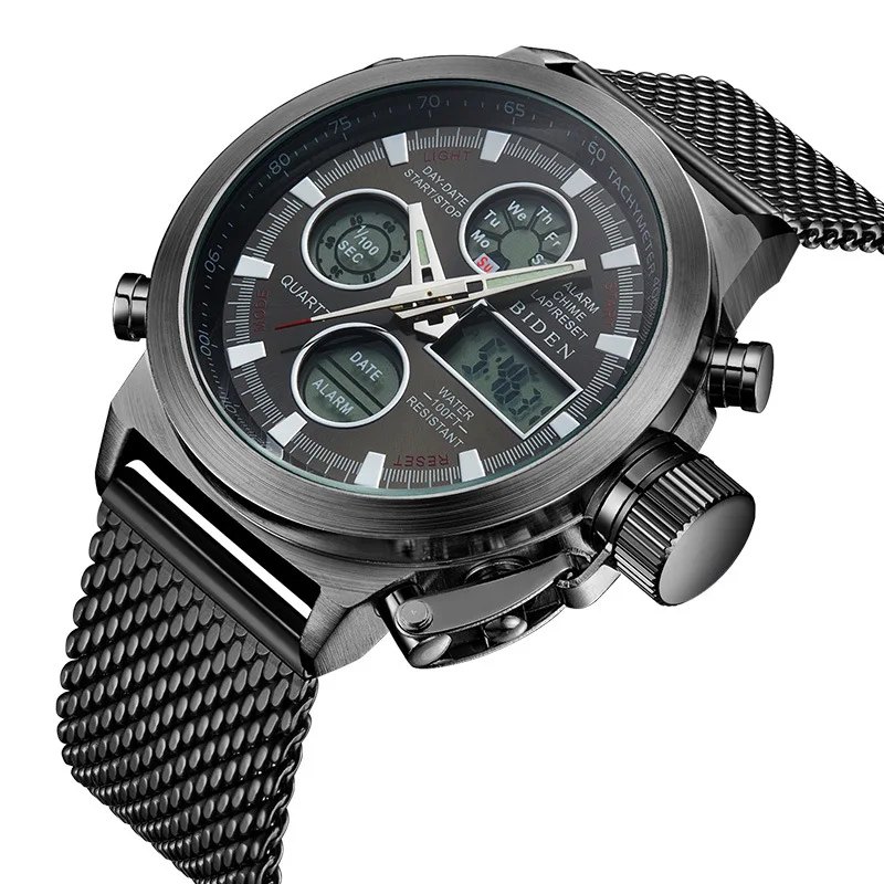 

Mesh Belt MEN'S Watch Multi-functional Double Inserts Waterproof Watch Outdoor Electronic Watch Night Light