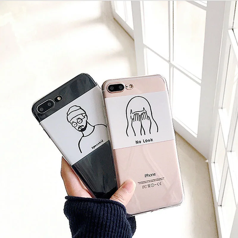 

Transparent Cartoon Case Girl Boy Simple loves Phone Cases For iphone XS Max XR X 8 7 6 6S Plus 5 5S SE Back Case Cover Shell