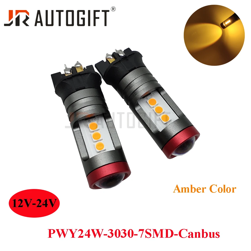 50X Canbus Pw24W Led Pwy24W Led 3030 7Smd Lampadina Ambra Bianca Inversa Ad Alta Potenza 3030 7Led Indicatore Di Direzione Auto Freno Lamp12V-24V