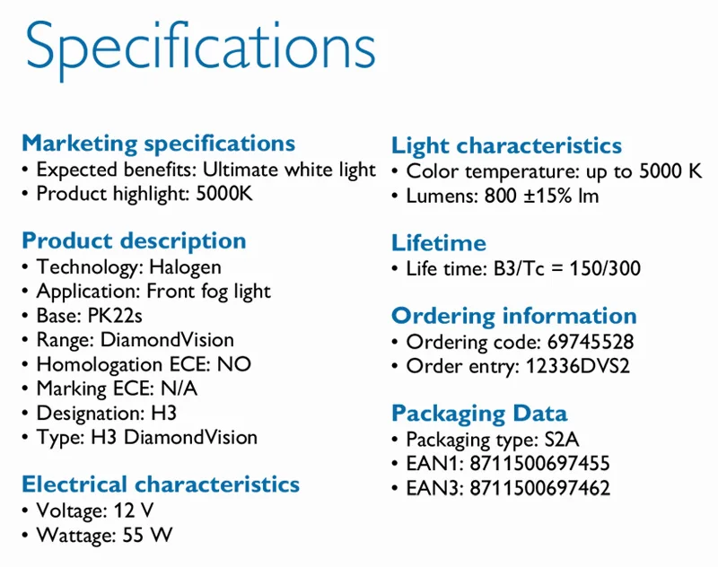 Philips H3 12V 55W Diamond Vision 5000K белый светильник, Автомобильные противотуманные фары, автомобильные галогенные оригинальные лампочки продавец