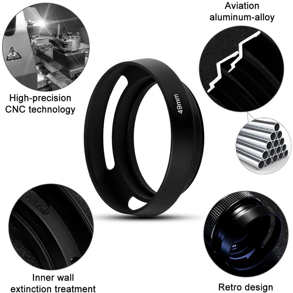 Camera Lens Hood Metal Vented Lens Hood 49mm 52mm 58mm 55mm 62mm 67mm 72mm 77mm Screw-in Lente Protect For Leica Canon Nikon Sony