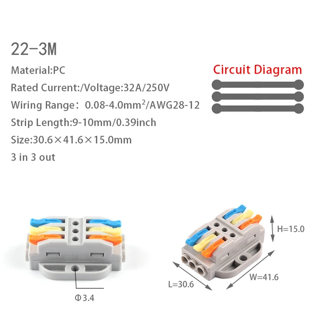 5PCS Fast Wire Cable Connectors Universal Compact Conductor Spring Splitter Wiring Connector Push-in Terminal Block For Electric 22-3M