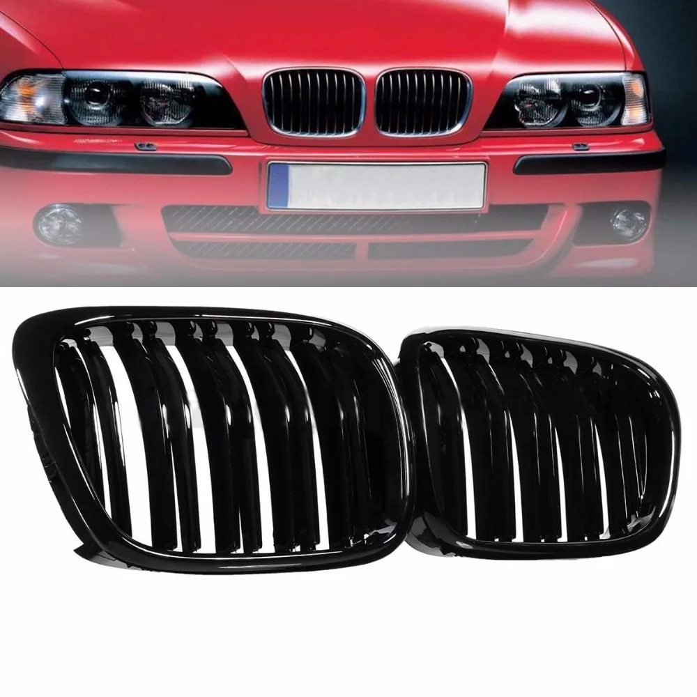 Одна пара Передние решетки глянцевый черный матовый передний двойной линии решётка радиатора гриль для BMW 5 серии E39 95-04 SR1G стайлинга автомобилей