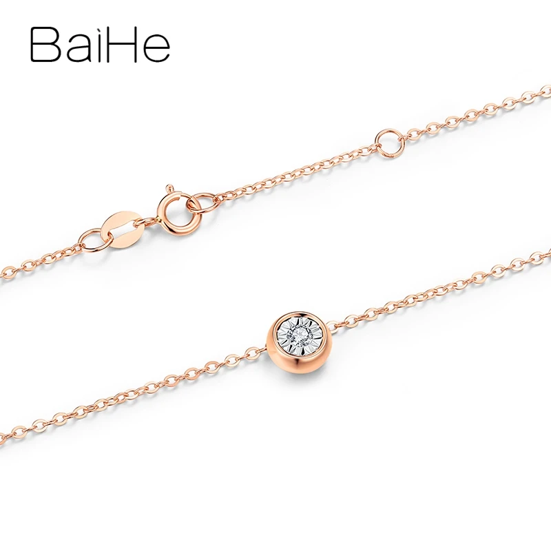 BAIHE Твердые 18 К Роза+ белое золото Сертифицированный круглый 0.03ct/0.06ct/0.10ct натуральный алмаз свадебные модные ювелирные изделия Подарок ожерелья