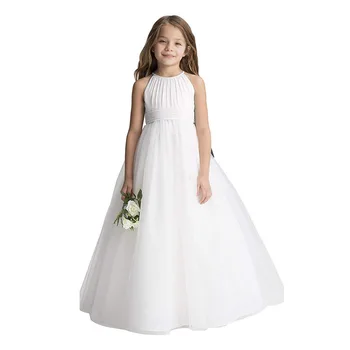 

New Girl White Dress Chiffon Sleeveless Christmas Dress Girl Bridesmaid Dresses For Children