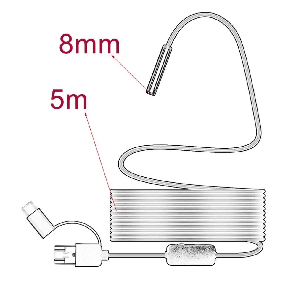 2/3. 5/5/10M 720P IP67 Android 8 мм микро Тип usb с портом типа c 3-в-1 компьютер эндоскоп бороскоп трубка Водонепроницаемый USB видеонаблюдения с защитой от воды