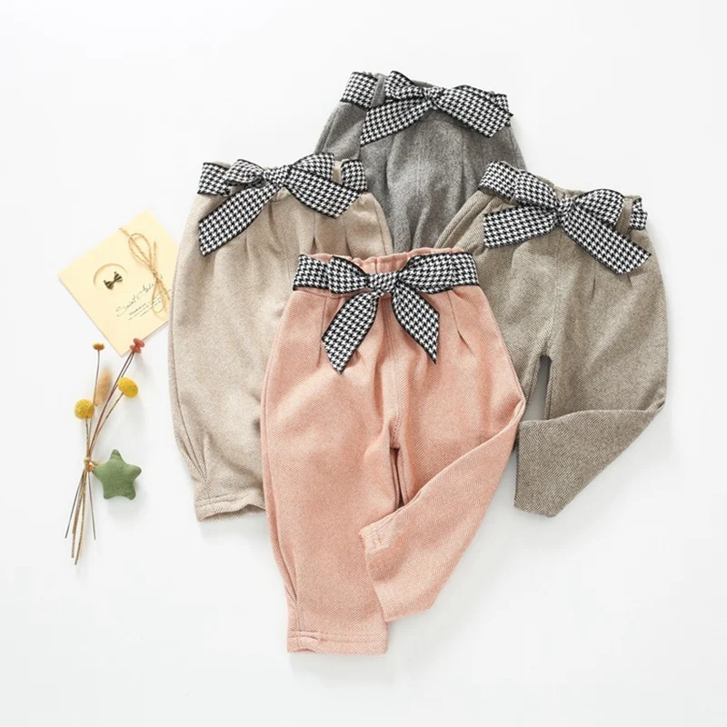 

Casual Autumn Harem Pants Trousers For Baby Girls Kids Infants Children Clothes Plaided Bow Princess Long Pant S9581