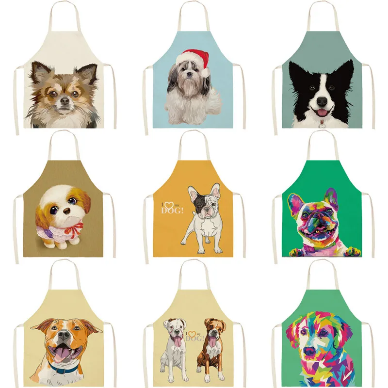 

Cartoon Dog Pattern Kitchen Aprons for Cooking Sleeveless Cotton Linen Aprons Adult Bibs Home Cleaning Accessories