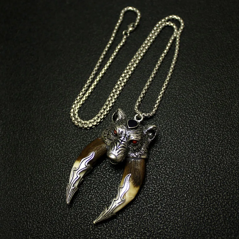 Wolf Tooth Necklace Spike Pendant Necklace Pendant Necklaces Ethnic Style Brave Men For Warrior Adult Ceremony