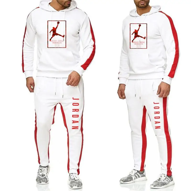 New Tracksuit men hoodie Set off white Sportswear Sets Fleece sweatshirt suit Jordan 23 stripes Sweatpants Malechandal hombre |