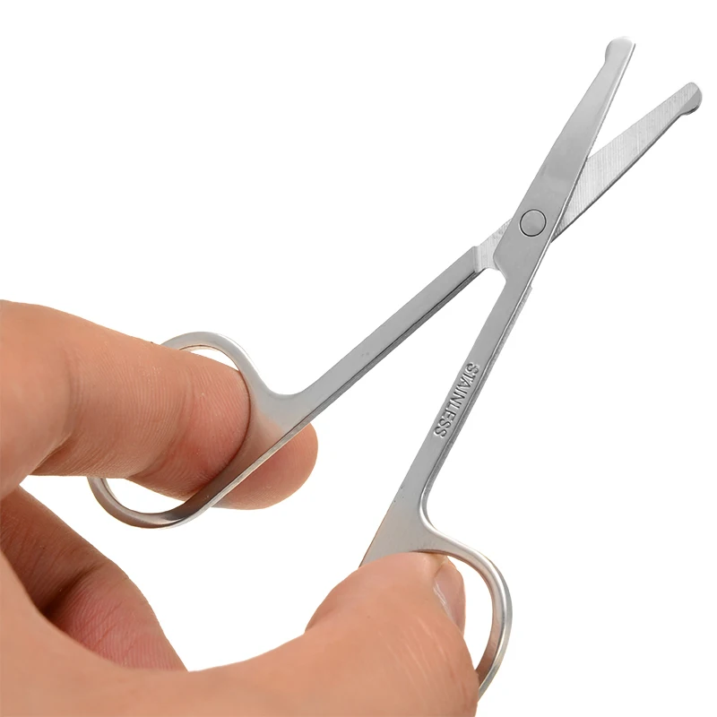 Mayitr 100% New 1pc 3.5" Stainless Steel  Mini Portable Curved Mustache Nose Ear Hair Remover Scissor Trimmer Safety Tips