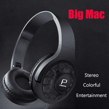 

Big Mac series wired headset powerful stereo 40mm large moving coil High flexibility Head beam with mic For Cellphones PC Tablet