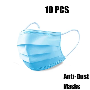 

10 PCS Mask Disposable Nonwove 3 Layer Ply Filter Mask Mouth Face Mask Filter Safe Breathable Dustproof Protective Masks