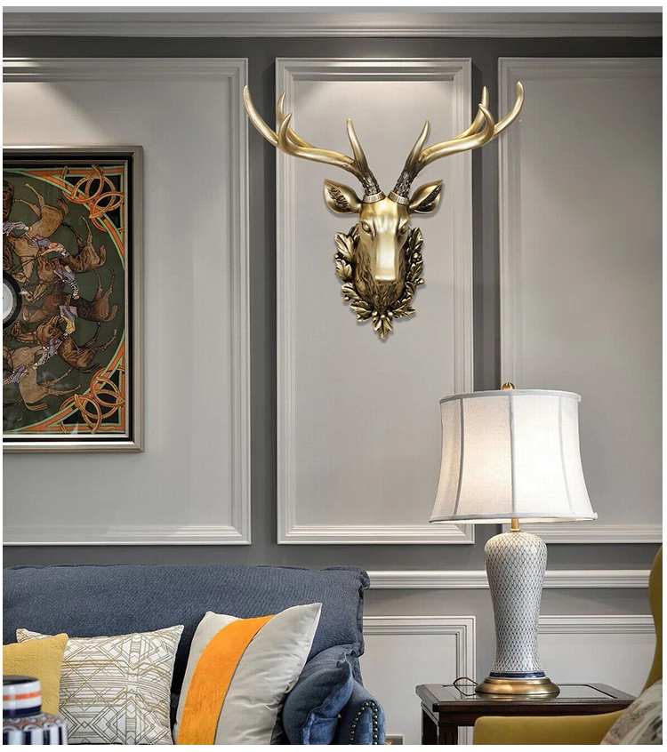 Home Decoration Accessories 3D Deer Head Statue 46x43cm Wall Decor Modern Abstract Sculpture Vintage Living Room Resin Statues (4)