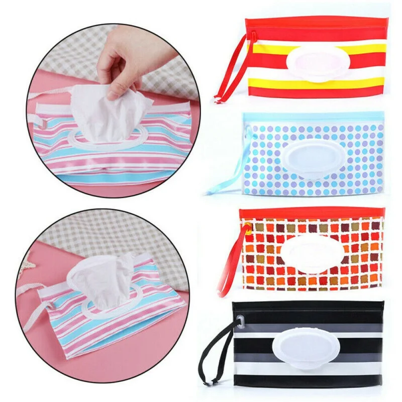 

1pc Eco-friendly EVA Box High Quality Casual Striped Travel Clutch Pouch Holder Reusable Refillable Portable Baby Wipe Container