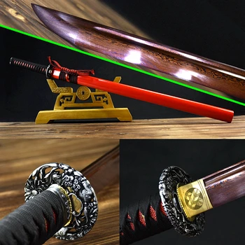 

Handmade Japanese Samurai Straight Knife Folded-Forging Full Tang Red Damascis Steel Blade Sharp Ninja Dao Sword Katana