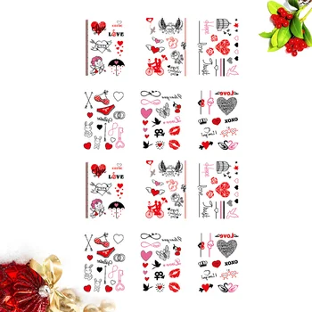 

12 Sheet Valentines Day Tattoo Elements Sticker Cartoon Temporary Tattoo Love Heart Shaped Stickers Tattoo Decals (6 Styles Each