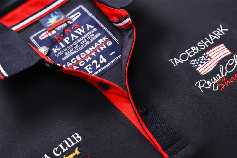 TACE&SHARK Casual Shark Flag Embroidery Short Sleeve Polo Shirts Fashion White Dark Blue Camisa Polo Homme Men Clothing Plus 17 Hde0c6c2864f347dba62f98f270c8c4d05