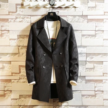 

2019 Fashion outwear men trench medium long coat puls size 5XL male Camouflage clothing slim casual windbreakers
