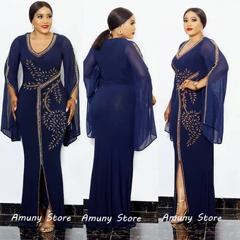 Elegant Trumpet Sleeve Fashion Hot Fix Rhinestone Plus Size Elastic Long Dress 1