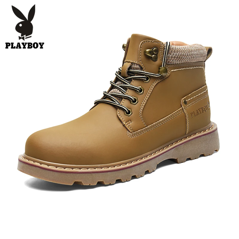 PLAYBOY/Новинка; ботильоны челси из натуральной кожи; Мужская зимняя рабочая обувь; винтажные классические мужские повседневные ботинки для езды на мотоцикле; ковбойские ботинки; Botas - Цвет: khkai