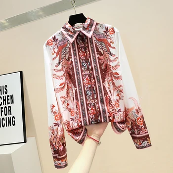 

women print blouse 2020 Spring and Summer New Retro All-match Court Style Printed Shirt girls ladies long sleeve blouse blusas