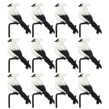 

12 Pcs Simulation Feathers Birds White Gardening Decorative Bird Handicraft Foam Bird Clip On Christmas Tree Ornament