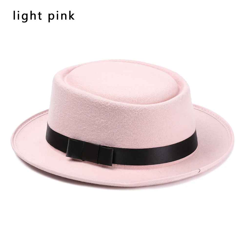 light pink 1 шт., осенне-зимняя винтажная фетровая шляпа, шерстяная джазовая Кепка с широкими полями, ковбойская шляпа, Панама для женщин и мужчин, аксессуары для танцевальной вечеринки - Цвет: light pink