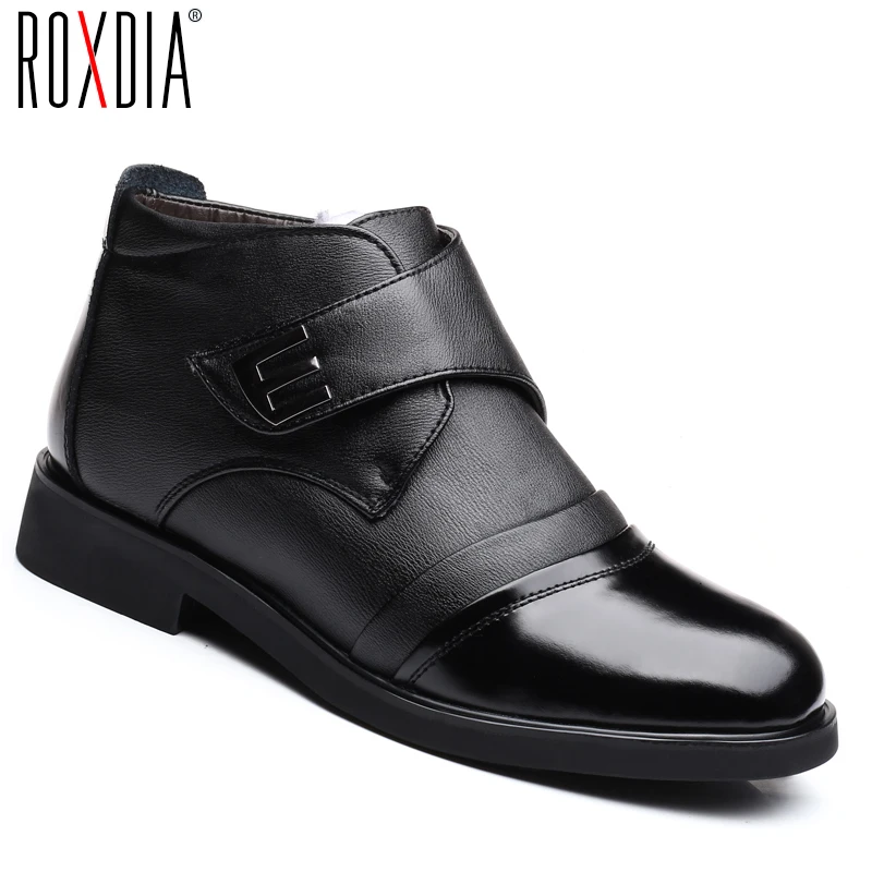 ROXDIA/Брендовые мужские ботинки из натуральной кожи размера плюс 39-46, зимняя рабочая обувь для снежной погоды, мужские ботильоны из овечьей и хлопковой шерсти RXM149