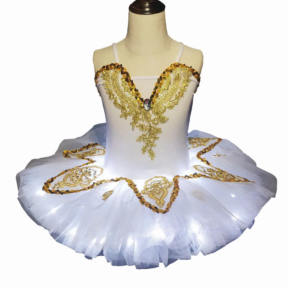 

White Swan Lake Ballet Dress For Girls 2020 New Led Light Tutu Children Fluffy Fluorescent Night Club Clothing Dance Costume
