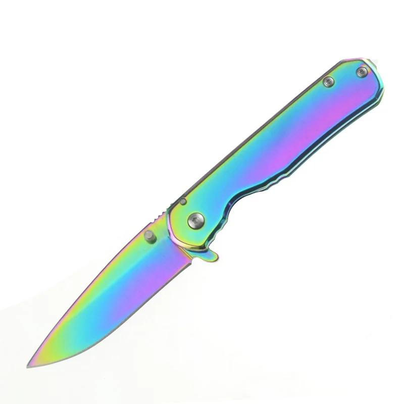 rainbow color Радуга золото синий цвет Титан нержавеющей стали Тактический нож наружный Охота спасения острый нож выживания складной нож - Цвет: rainbow color