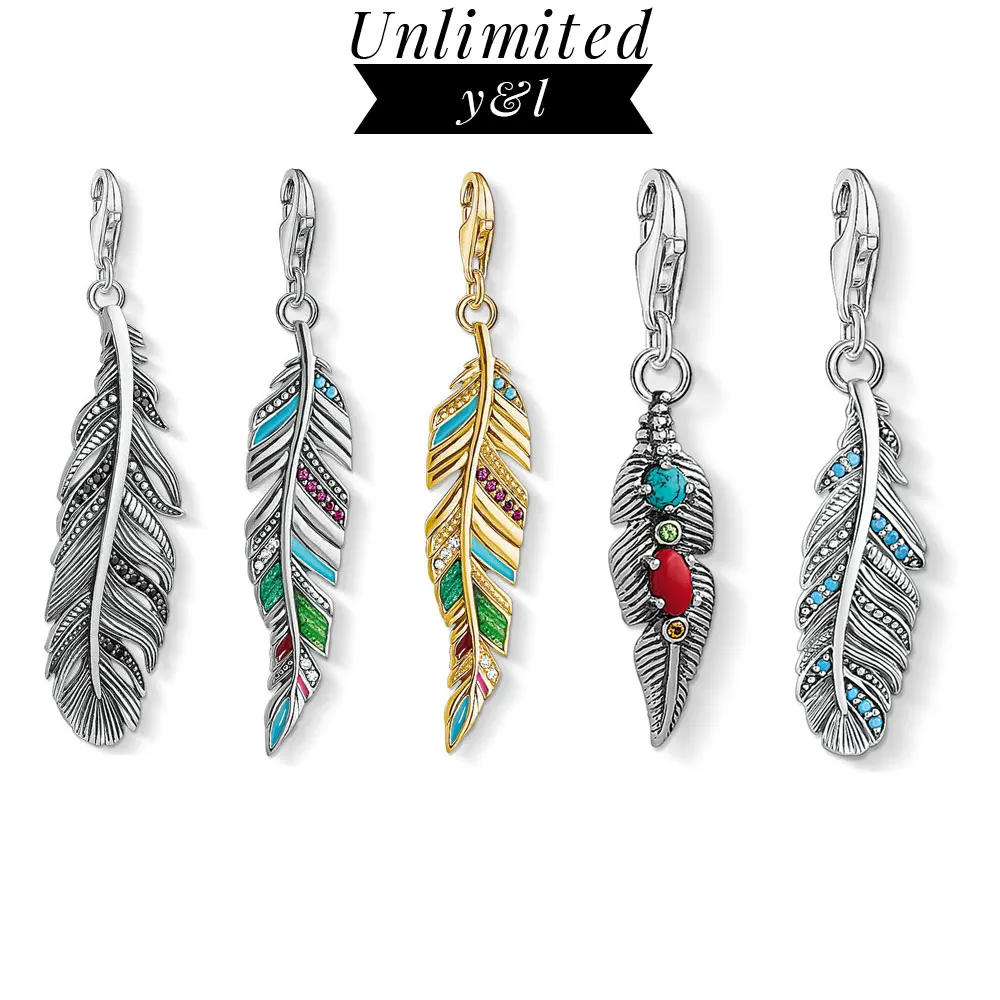 

Feather Charms Pendant 925 Sterling Silver Black Gold Color Thomas Style Bracelet Necklace Fashion Jewelry Accessories Women Men