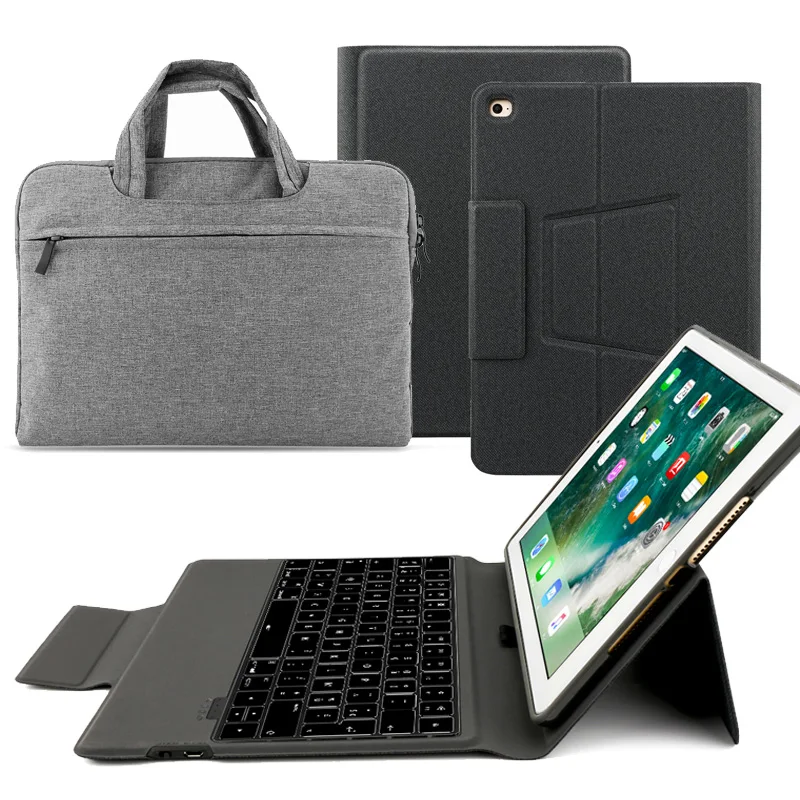

French Bluetooth Tablet Keyboard Fabric Silicone Protective Case for iPad Air with Universal 9-12 Inch Laptop Inner Fur Handbag