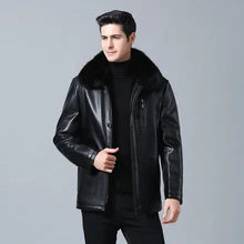 Новинка, Мужская натуральная куртка, зимняя, искусственный мех, овчина, пальто для мужчин, куртка с отложным воротником, натуральная кожа, куртка