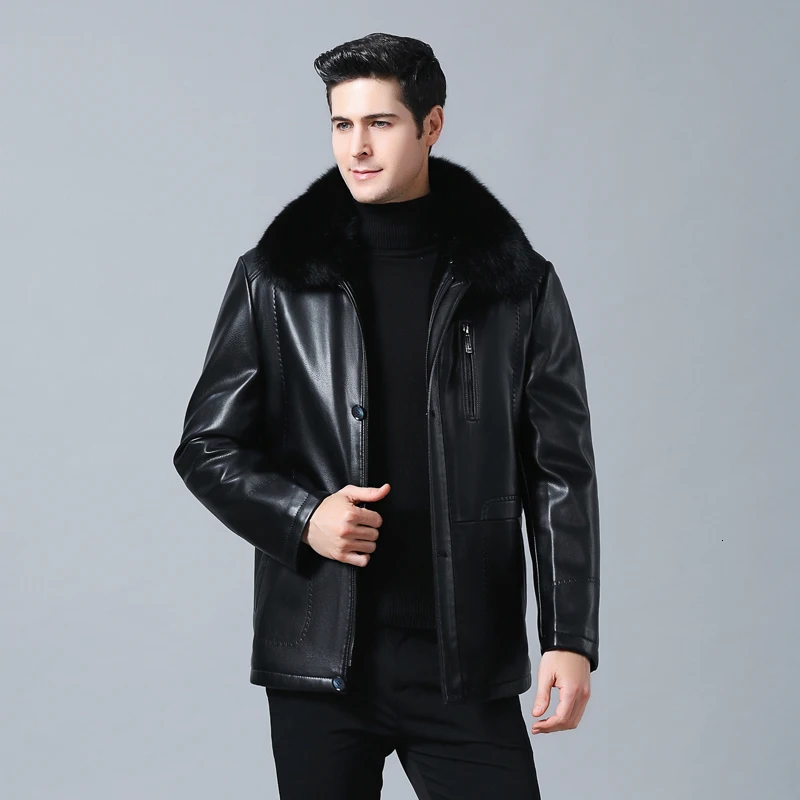 

new Men Genuine Jacket Winter Faux Fur Sheepskin Coat For Men's Jacket Turn-down Collar Natural Leather Jacket