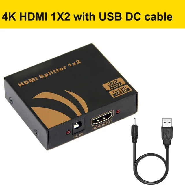 with USB DC cable 4K HDMI сплиттер 1X2 усилитель HDMI 1,4 повторитель UHD HDMI 1 в 2 разветвитель 4K концентратор коробка для 4K HDTV синий dvd-плеер ПК ноутбук - Цвет: with USB DC cable
